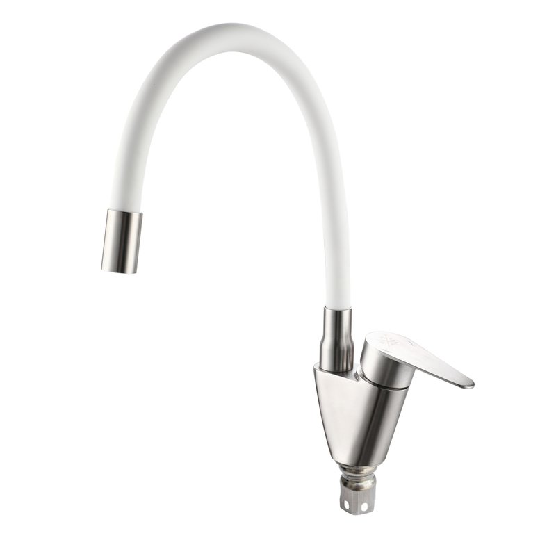 Смеситель для кухни РМС SUS126W-016F с гибким изливом Нержавеющая сталь Белый