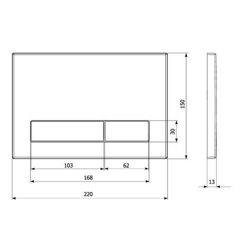 Клавиша смыва, Elsen, E16, для унитаза, шгв 220*13*150, без выступа кнопки, цвет-черный матовый