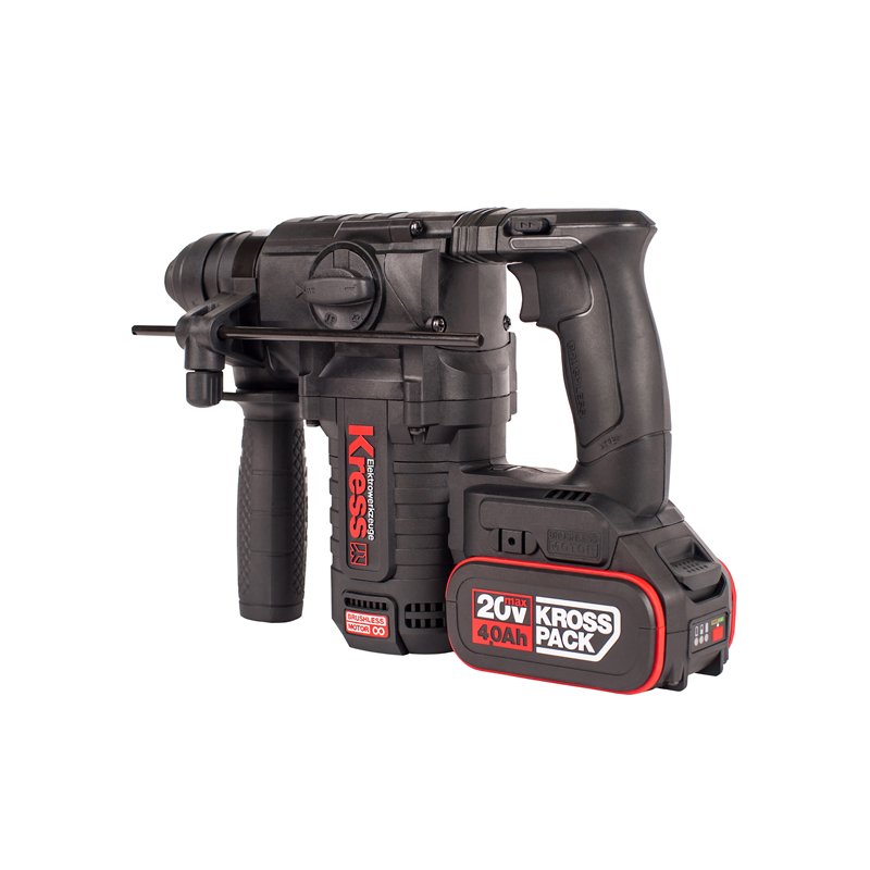 Перфоратор аккумуляторный KRESS KU388, бесщеточный, 2.2Дж, 20В, АКБ x2 4.0А*ч, ЗУ 6А, кейс