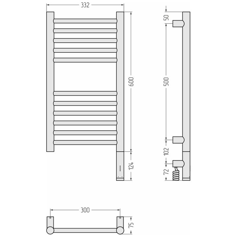 Полотенцесушитель, , Богема 3.1, прямая, шгв 332*74*724, нижнее справа, МЭМ, цвет-золото Сунержа 03-6005-6030