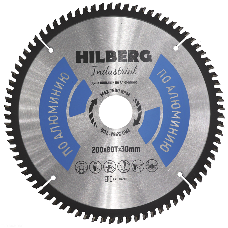 Диск пильный Hilberg Industrial Алюминий 200*30*80Т Hilberg HA200