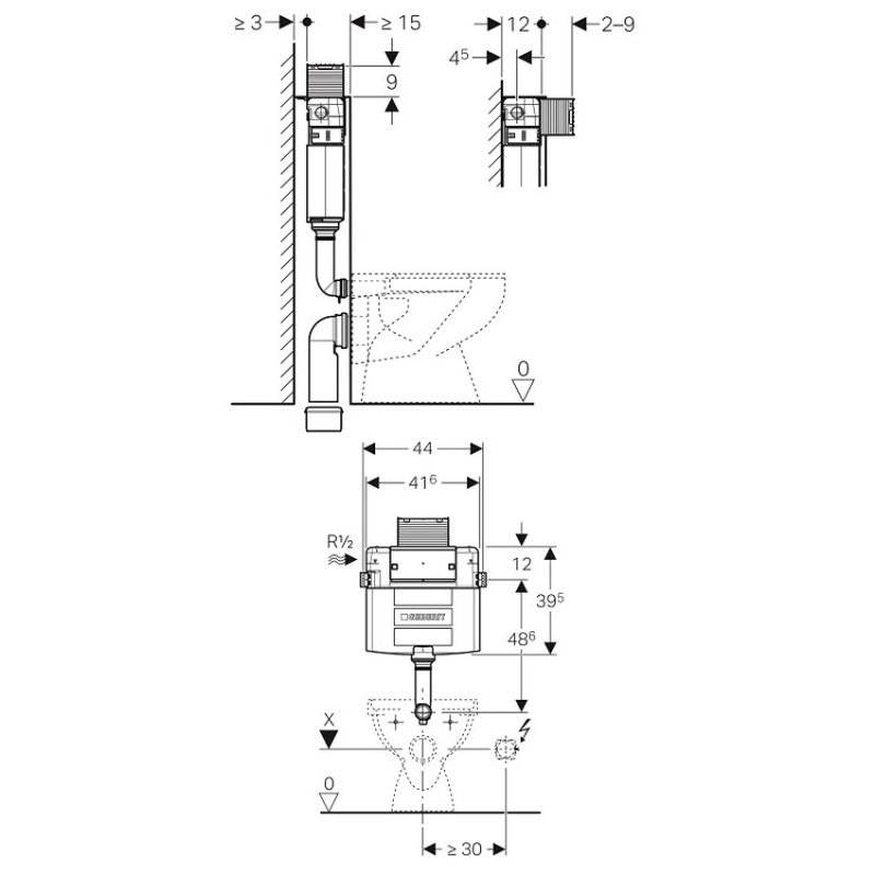 Смывной бачок скрытого монтажа, Geberit, Omega, для унитаза, 440*980