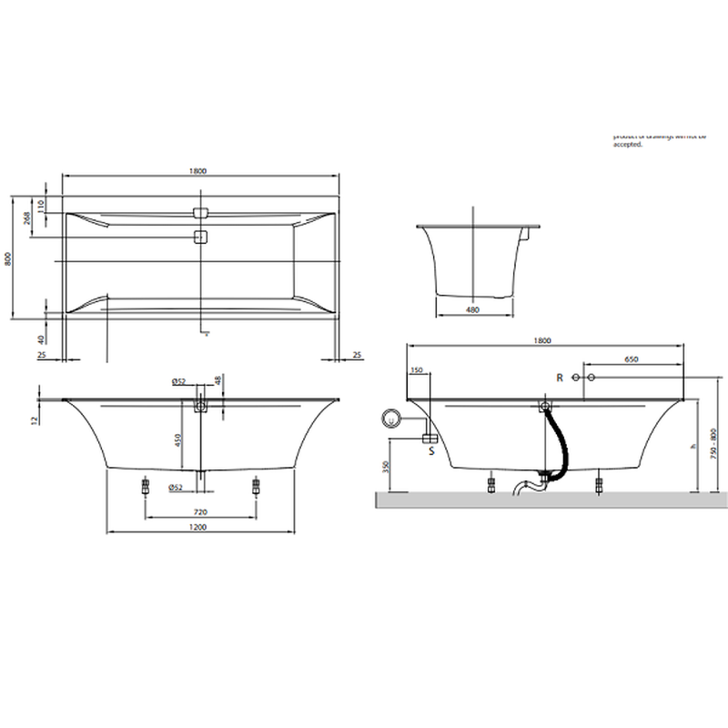 Ванна, Villeroy&Boch, Squaro Edge 12, шгв 1800*800*450, цвет-белый