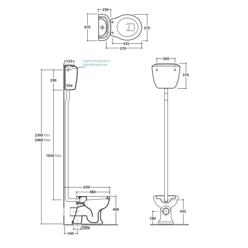 Сливной бачок, Globo, Paestum, шгв 470*230*370, цвет-белый