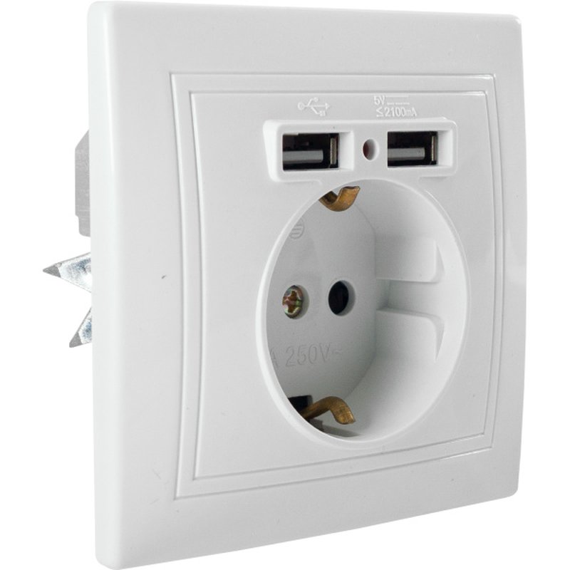 Розетка 1 гнездо (с/з) с USB, С/У. белый Jilion 9533166