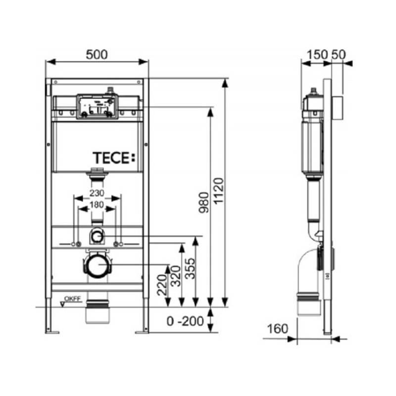 Инсталляция, TECE, TECEbase 2.0, назначение-для унитаза, шгв 500*150*1120