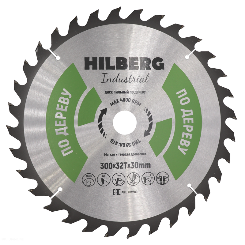 Диск пильный Hilberg Industrial Дерево 300*30*32Т Hilberg HW300