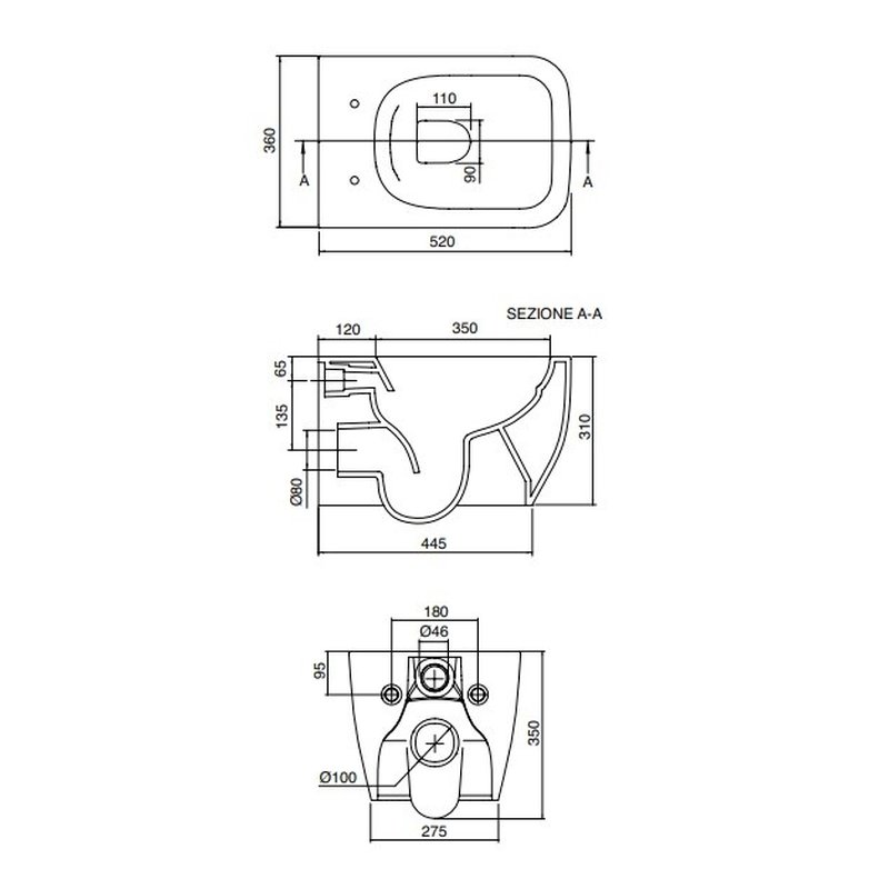 Унитаз, Scarabeo, Teorema 2.0, подвесной, шгв 360*520*350, цвет-белый