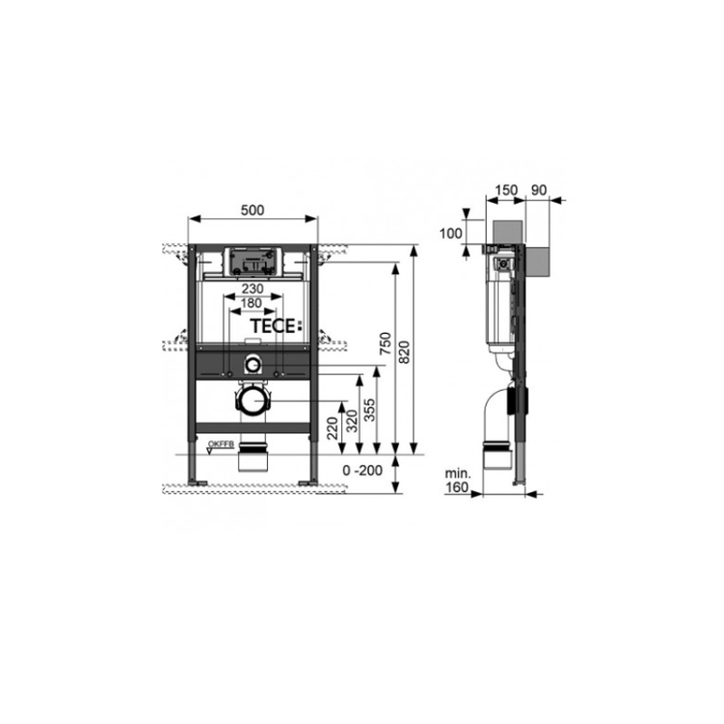 Инсталляция для унитаза-биде, TECE, TECEprofil, шгв 500*150*820