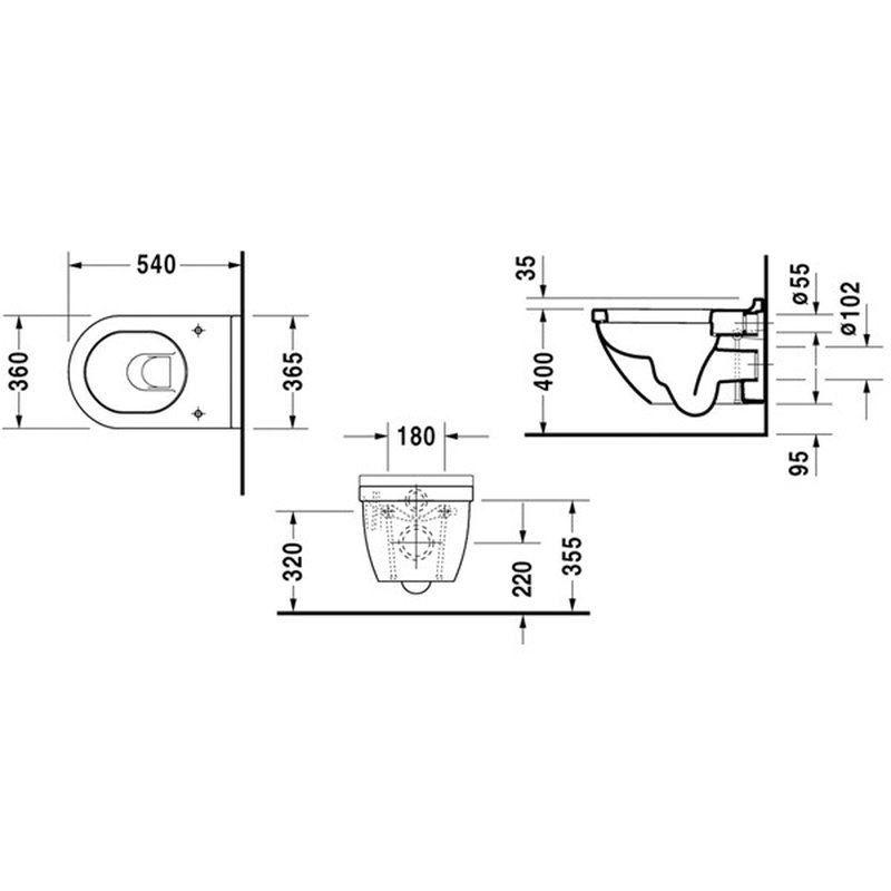 Унитаз, Duravit, Starck 3, подвесной, шгв 365*540*355, цвет-белый