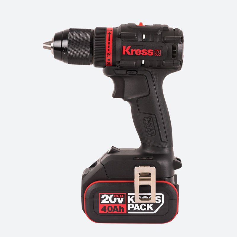 Дрель-шуруповерт аккумуляторная бесщеточная KRESS KUA71, 20В, 60Нм, 4Ач x2, ЗУ 6A, кейс