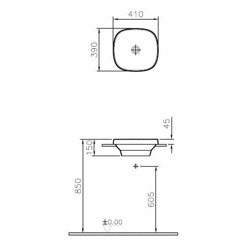 Раковина, Vitra, Frame, шгв 410*390*150, отверстия для смесителя-отсутствуют, VitrA Clean, цвет-белый