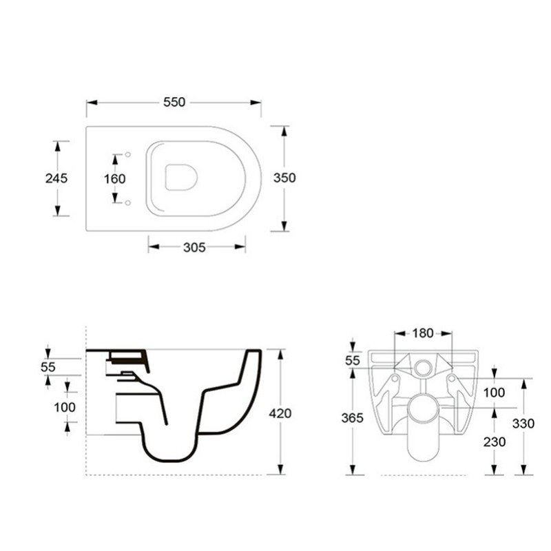 Унитаз, , Unica, подвесной, шгв 350*550*345, Aliglaze+, с сиденьем, с набором для крепления, цвет-черный матовый Alice 32240108SET