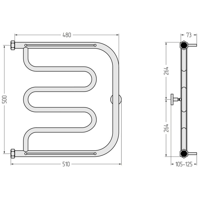 Полотенцесушитель, , Лира+, c 2 полками, шгв 510*105-125*536, цвет-сталь Сунержа 00-4012-5050