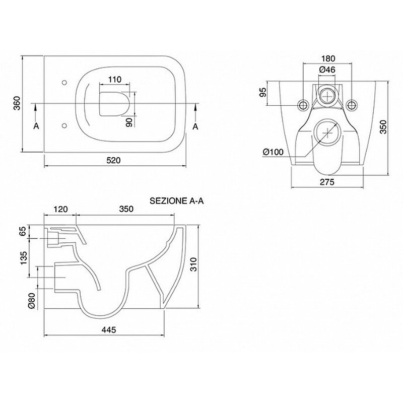 Унитаз, Scarabeo, Teorema 2.0, подвесной, шгв 360*520*350, цвет-белый
