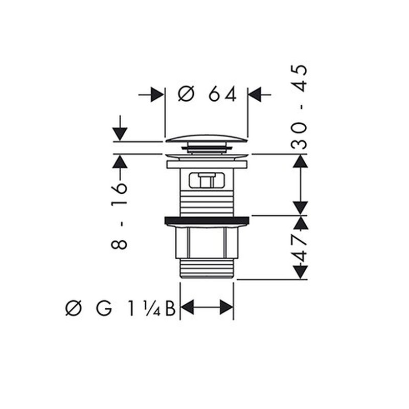 Донный клапан, Hansgrohe, для раковин и биде, с переливом, 1 1/4", хром