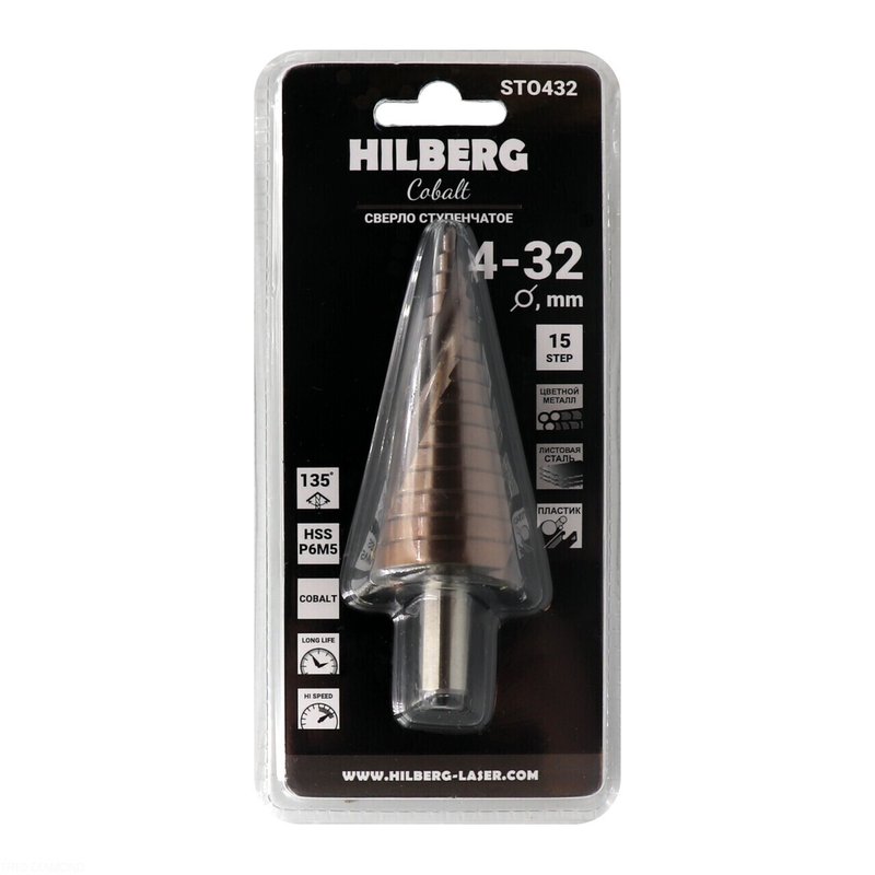 Сверло ступенчатое по металлу Hilberg HSS-Cobalt P6M5 4-32 мм (ST0432)