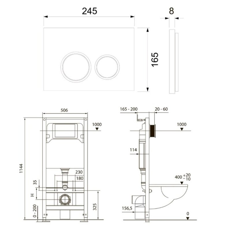 Инсталляция, TECE, TeceSpring V, для унитаза, шгв 506*165*1144, цвет клавиши/панели-черный матовый