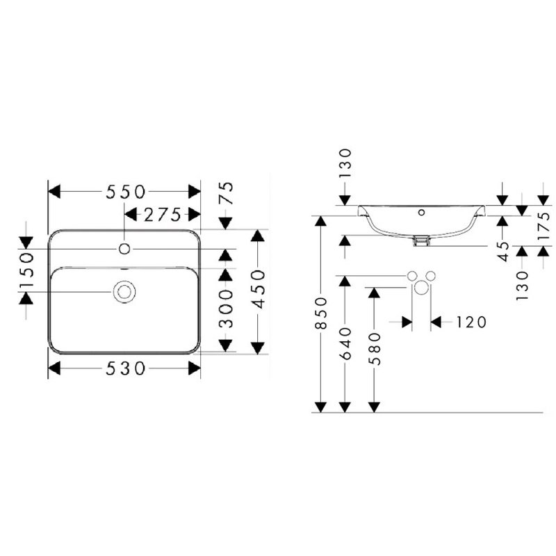 Раковина, , Xuniva D, шгв 450*350*175, отверстия для смесителя-отсутствуют, цвет-белый Hansgrohe 60162450
