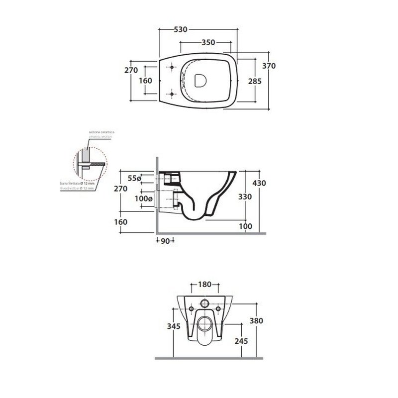 Унитаз, Globo, DAILY, подвесной, шгв 370*530*330, CERASLIDE, BATAFORM, цвет-белый