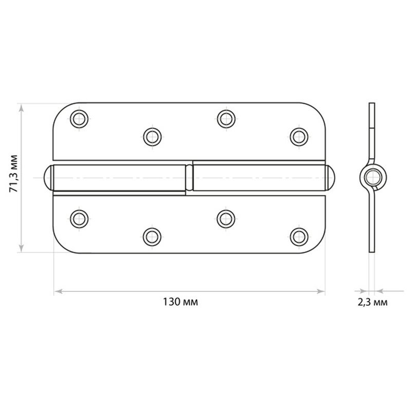 Петля накладная разъемн. прав. 130 мм, желт. цинк Россия 8130252