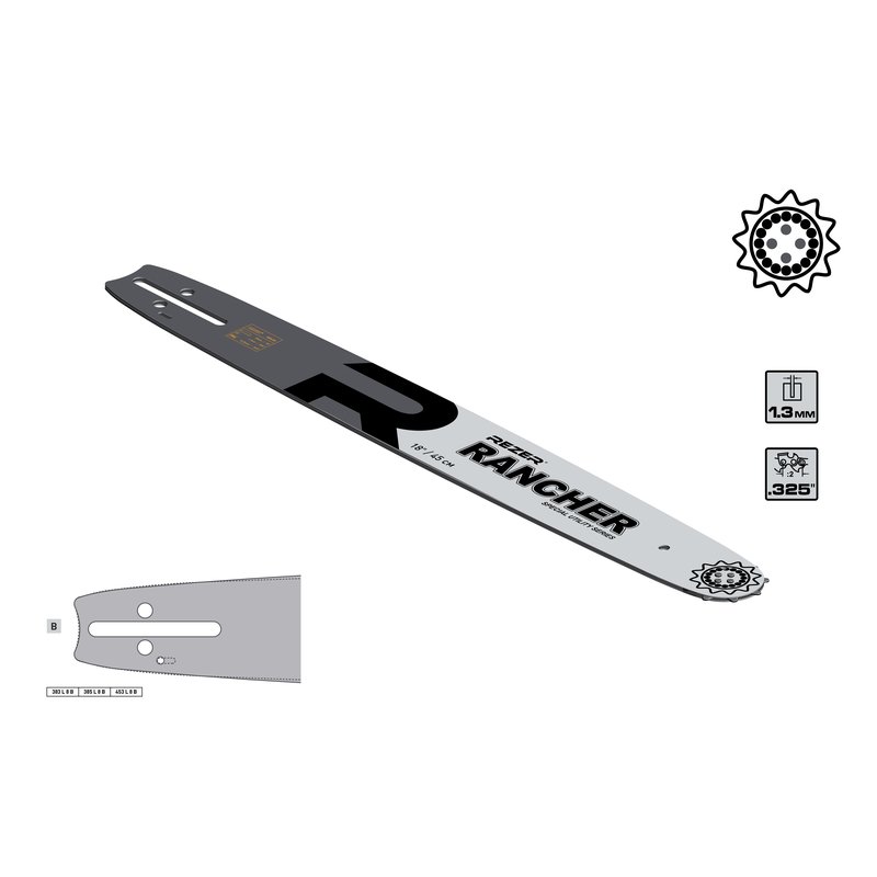 Шина направляющая Rancher 453 L 8 B (45 см; 1.3 мм; 0.325") для цепных пил Rezer 04.001.00005