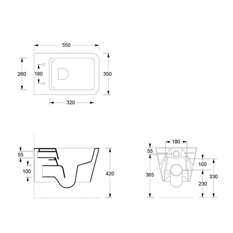 Унитаз, , Hide, подвесной, шгв 350*550*345, Aliglaze+, с сиденьем, с набором для крепления, цвет-черный матовый Alice 31210108SET