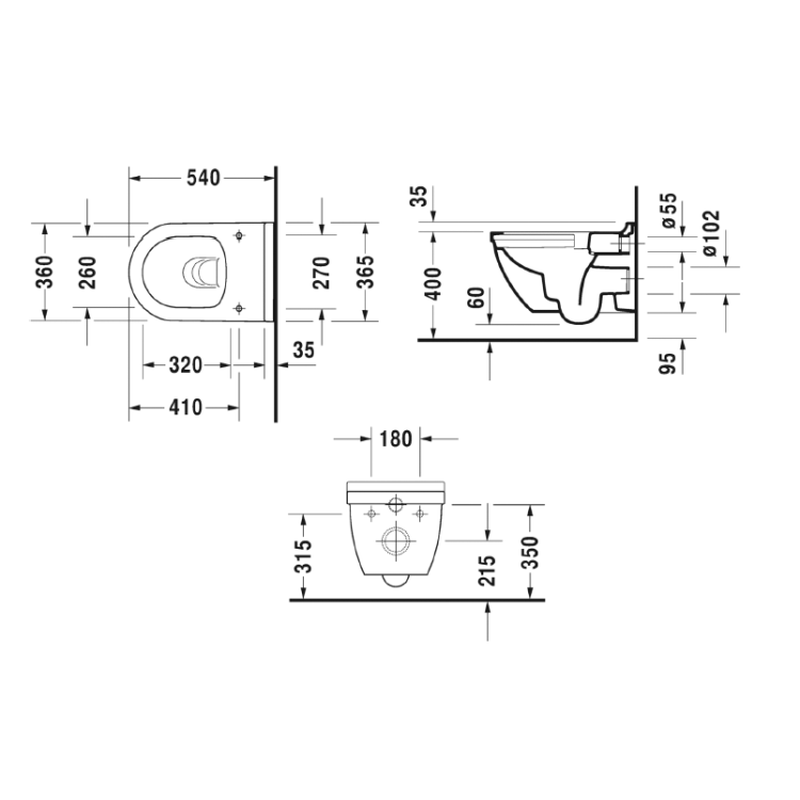 Унитаз, Duravit, Starck 3, подвесной, шгв 365*540*375, цвет-белый