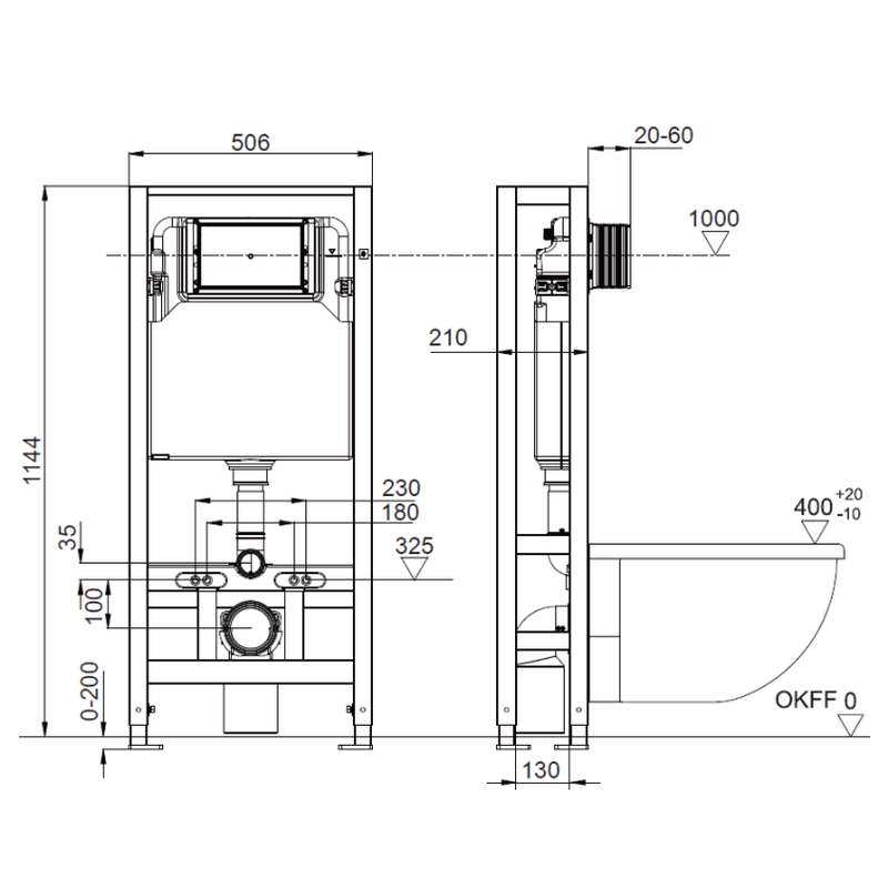 Инсталляция, TECE, TeceSpring, для подвесного унитаза, на четырех опорах, шгв 506*130*1144