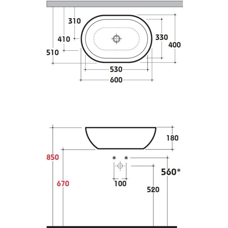 Раковина, Globo, FORTY3, шгв 600*400*180, отверстия для смесителя-отсутствуют, CERASLIDE, BATAFORM, цвет-белый