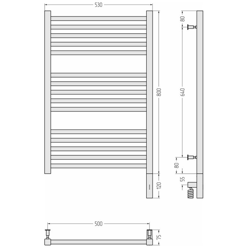 Полотенцесушитель, Сунержа, Модус 3.0, шгв 530*75*920, нижнее справа, МЭМ, цвет-сталь (Steel)