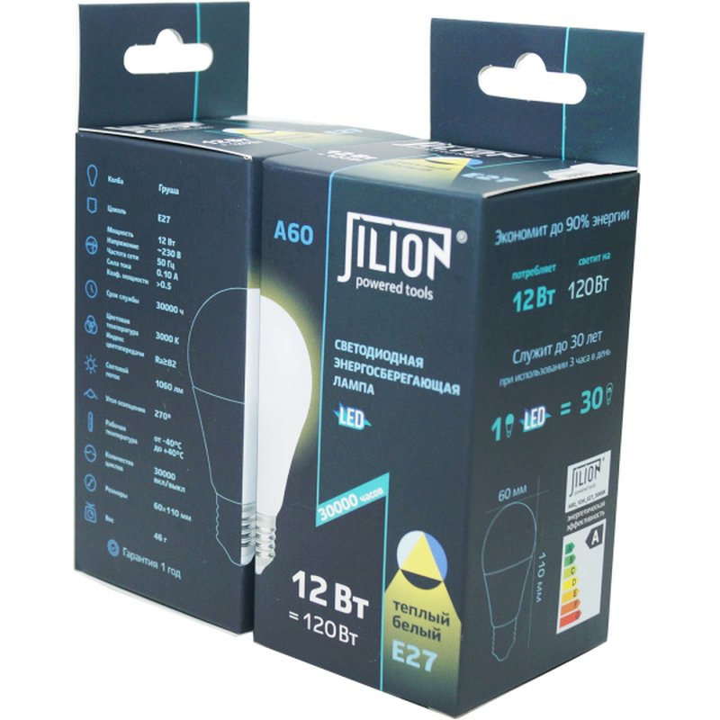 Лампа светодиодная A60_12W_E27_3000K A60 12Вт E27 3000K Jilion 9512031