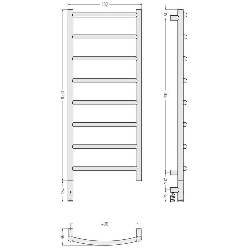 Полотенцесушитель, , Галант 3.1, шгв 432*96*1123, нижнее слева, МЭМ, цвет-сталь Сунержа 00-6000-1040