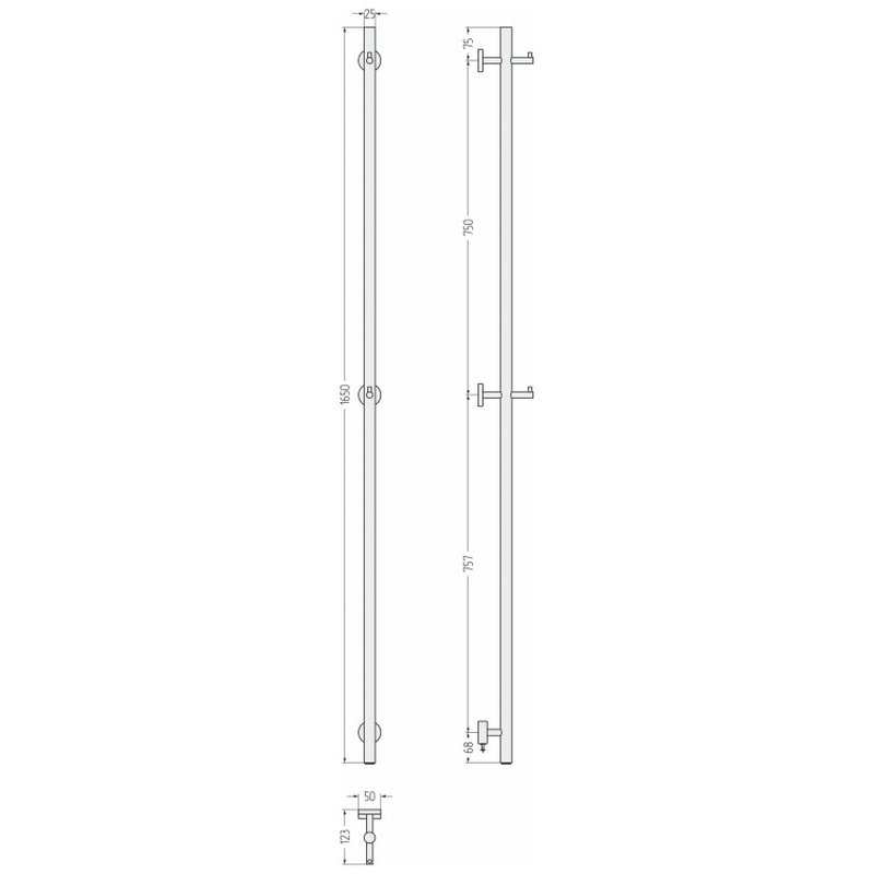 Полотенцесушитель, , Аскет, шгв 50*122.5*1650, нижнее, кабель, цвет-RAL 9004 Сигнальный чёрный Сунержа 9004-0850-1650