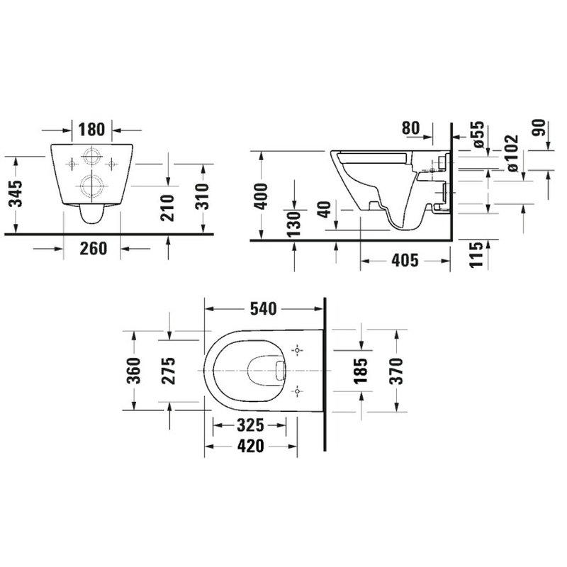Унитаз, Duravit, D-Neo, RIMLESS, подвесной, шгв 370*540*360, цвет-белый матовый сатинированный