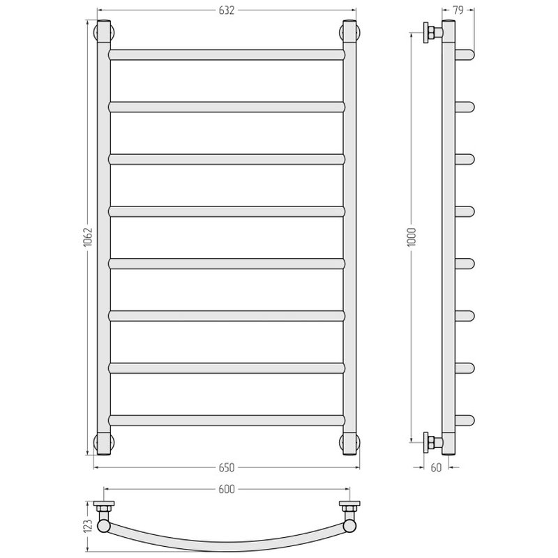 Полотенцесушитель, Сунержа, Галант+, шгв 650*123*1062, цвет-сталь