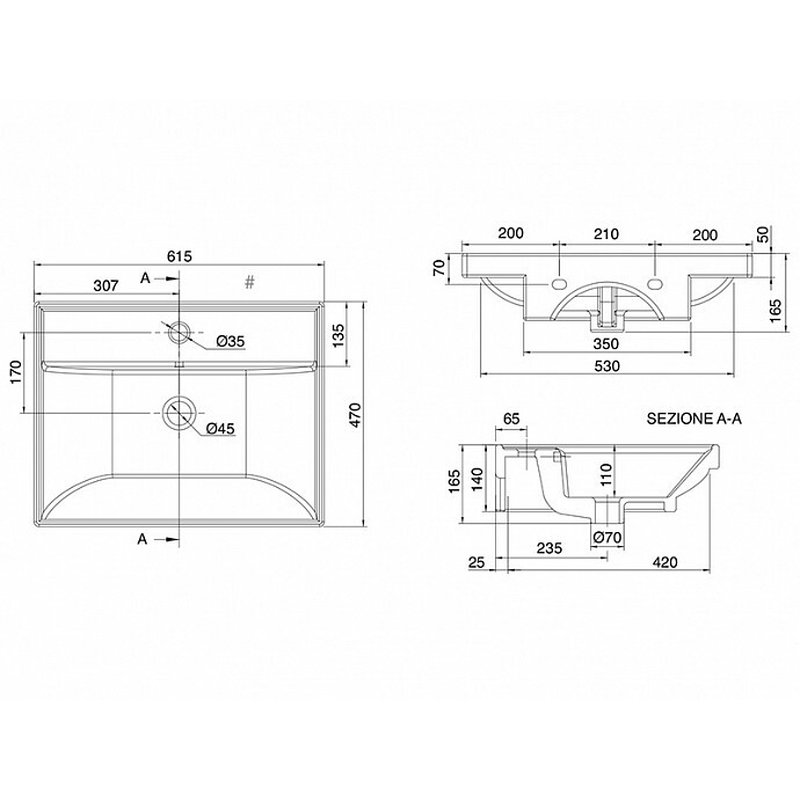 Раковина, Scarabeo, ML, шгв 615*470*165, отверстия для смесителя-1, цвет-белый