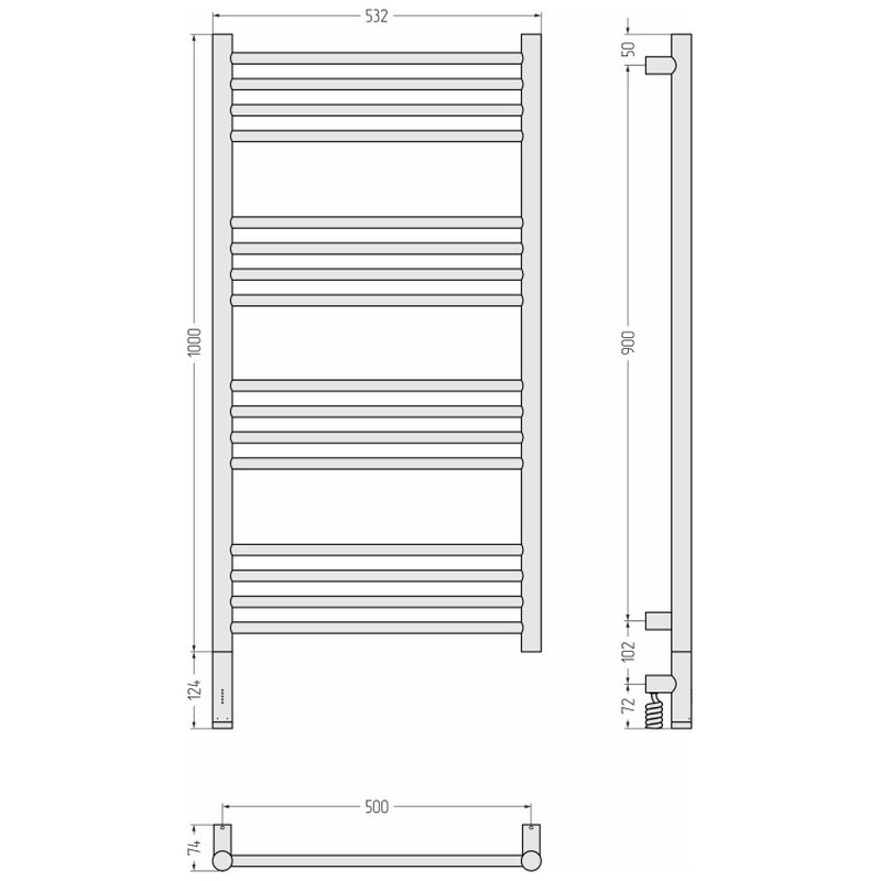 Полотенцесушитель, , Богема 3.1, прямая, шгв 532*74*1124, нижнее слева, МЭМ, цвет-шампань матовая Сунержа 022-6004-1050