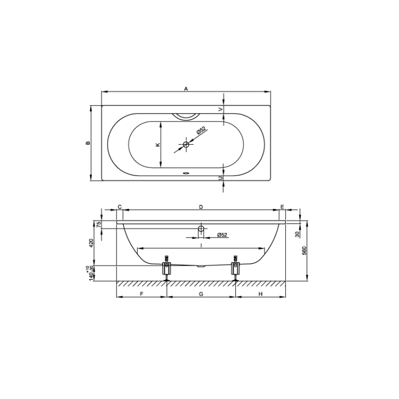 Ванна, Bette BetteStarlet шгв 1700*750*420 с антислипом Sense цвет-белый 1380000AS