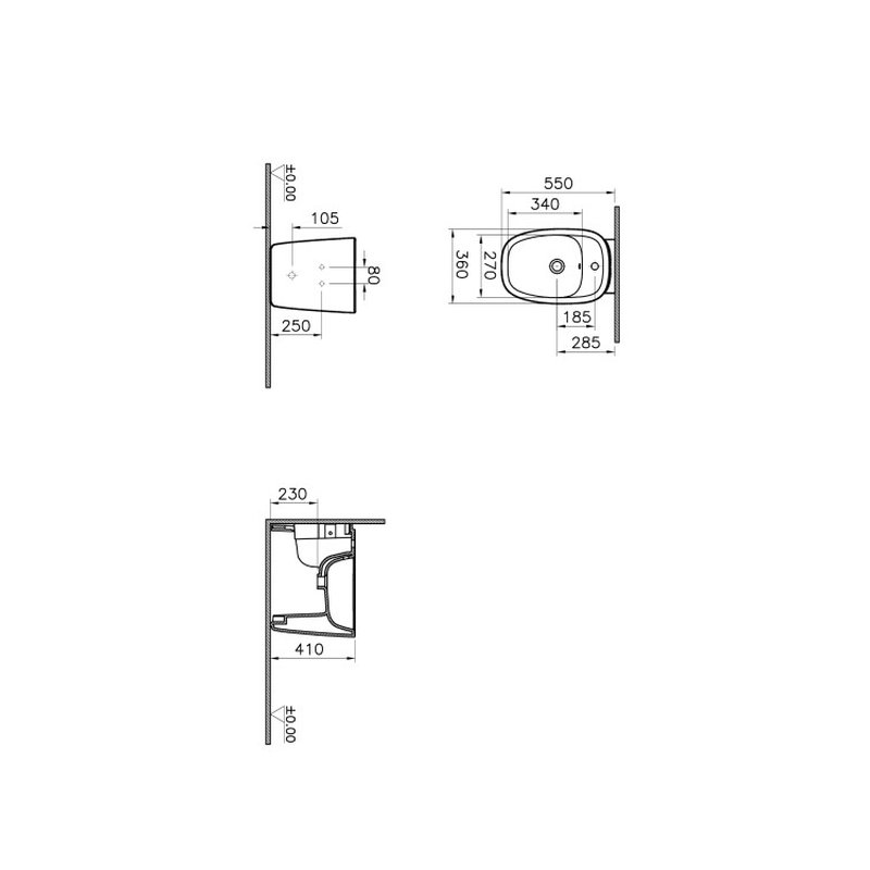 Биде, Vitra, Plural, напольный, шгв 360*550*410, VitrA Clean, цвет-белый