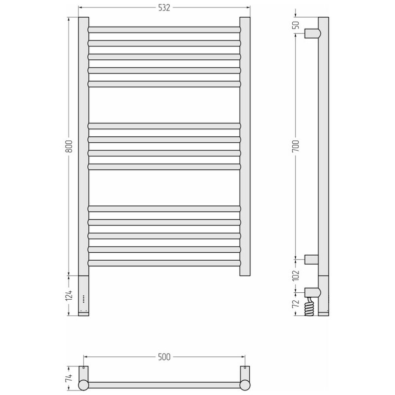 Полотенцесушитель, , Богема 3.1, прямая, шгв 532*74*924, нижнее слева, МЭМ, цвет-чёрный матовый Сунержа 31-6004-8050