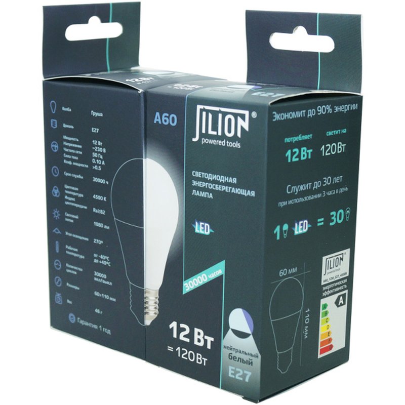 Лампа светодиодная A60_12W_E27_4500K A60 12Вт E27 4500K Jilion 9512032