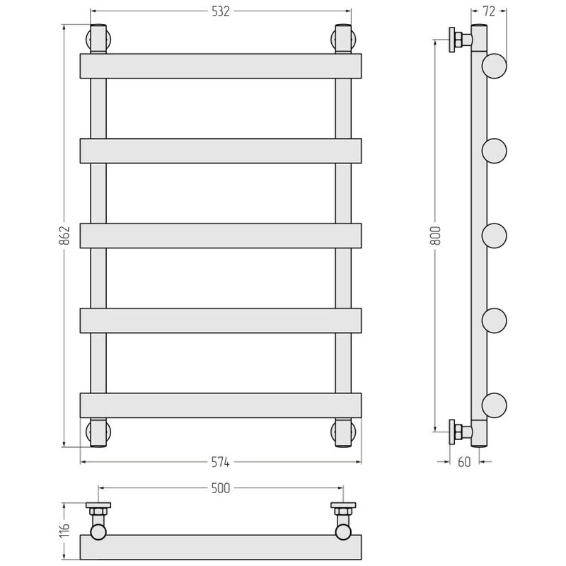 Полотенцесушитель, Сунержа, Атлант, шгв 500*116*862, цвет-сталь (без покрытия)