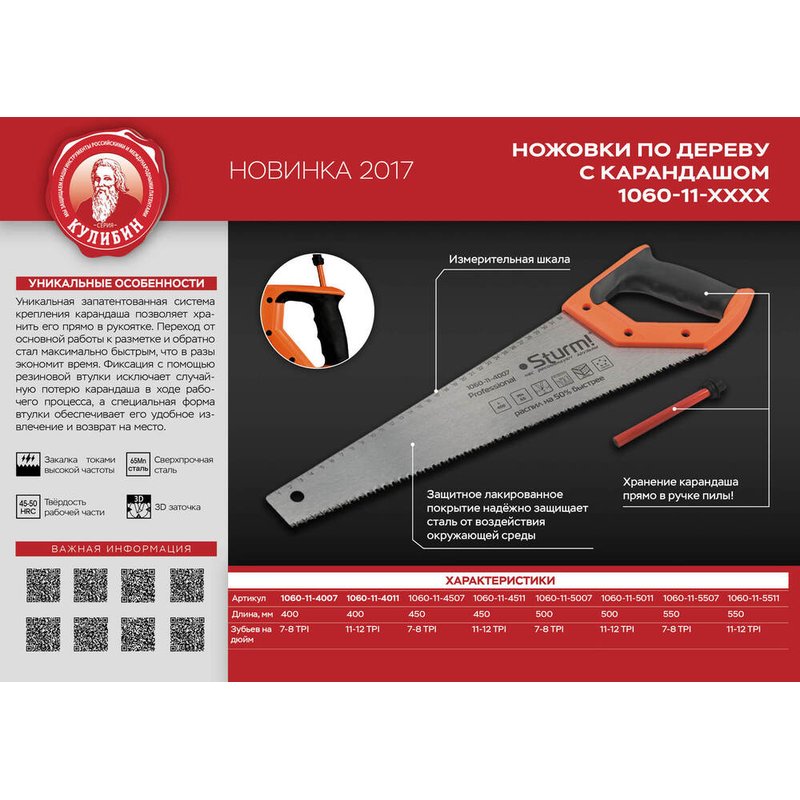 Ножовка по дереву с карандашом  Sturm! 1060-11-4007