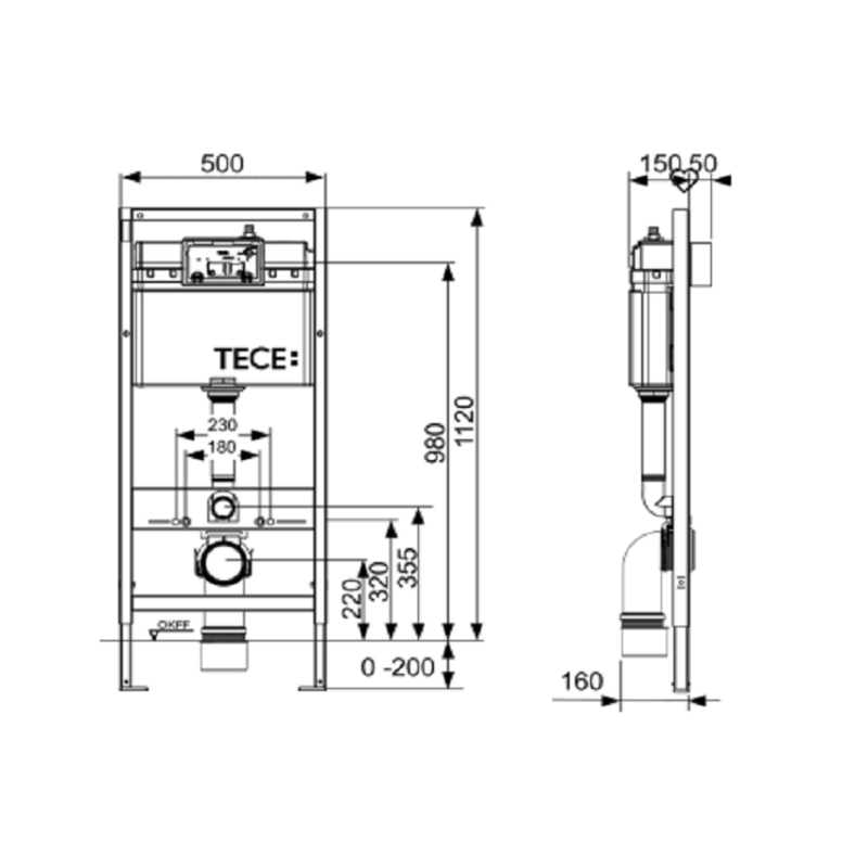Инсталляция, TECE, TECEbase 2.0, назначение-для унитаза, шгв 500*150*1120