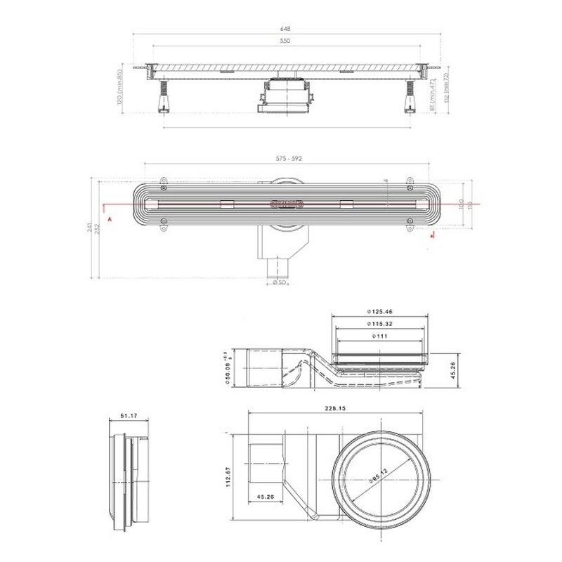 Душевой лоток, , Slim Line, шдв 116*550*120, цвет-хром матовый Bettoserb 13100032
