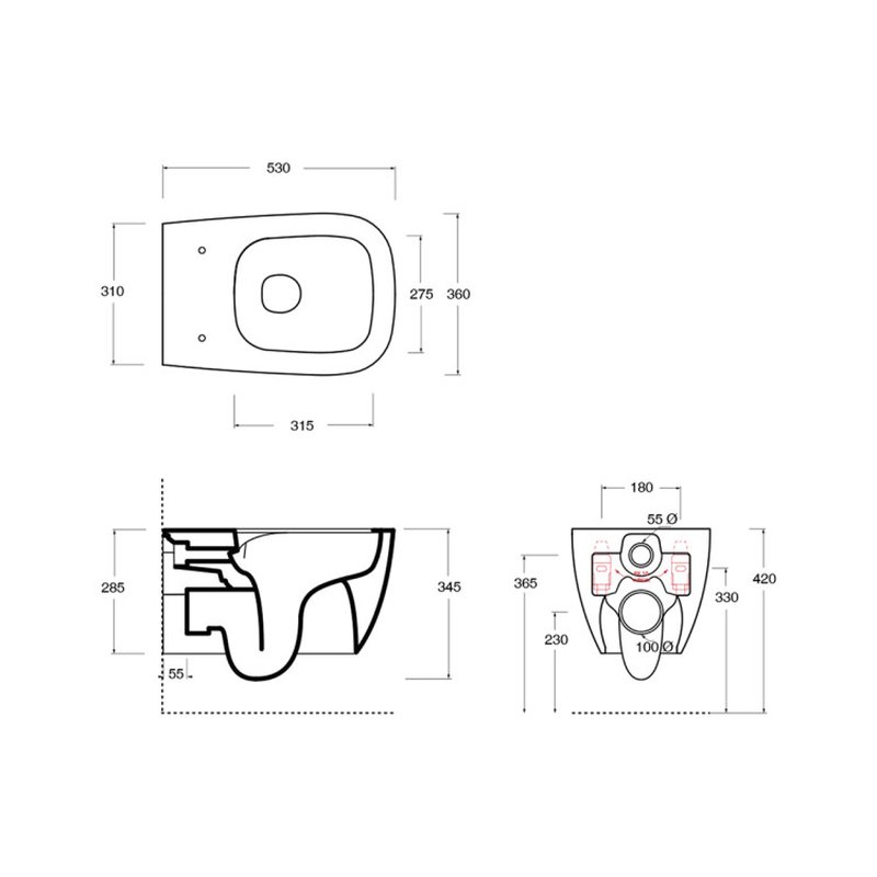 Унитаз, Alice, Wunder, подвесной, шгв 360*530*345, Aliglaze+, цвет-чёрный матовый
