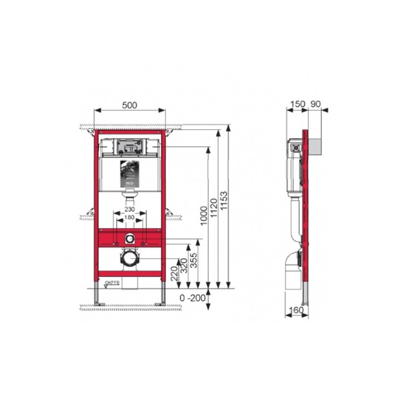 Инсталляция для унитаза, TECE, TECEprofil, шгв 500*150*1120