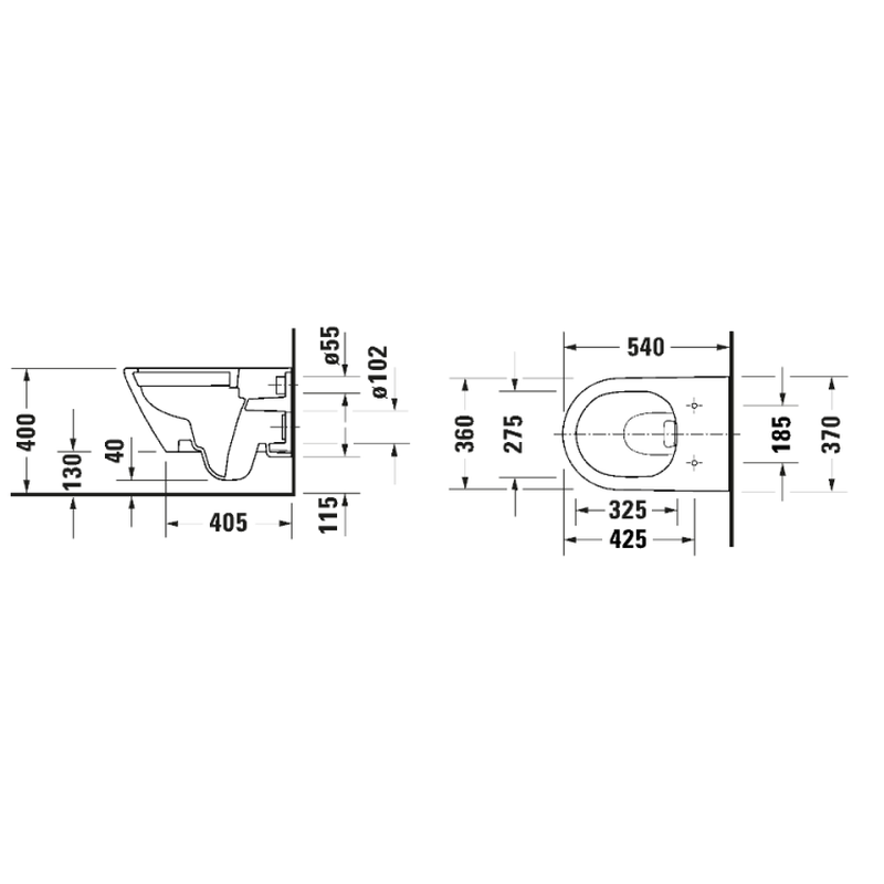 Унитаз, Duravit, D-Neo, подвесной, шгв 370*540*400, сиденье-в комплекте, цвет-белый