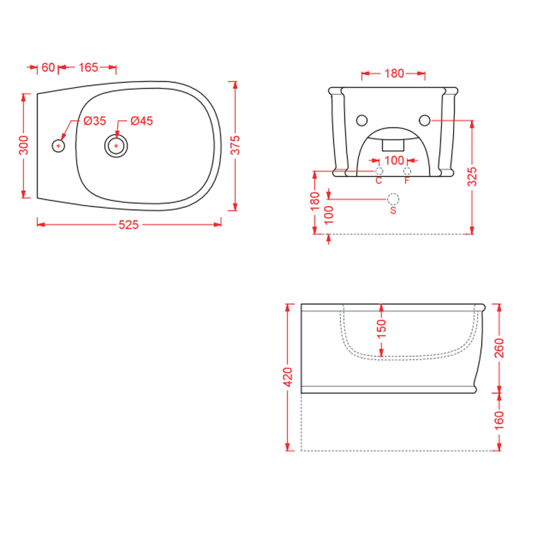 Биде, , Atelier, подвесной, шгв 375*525*260, цвет-черный матовый Artceram ATB001 17 00